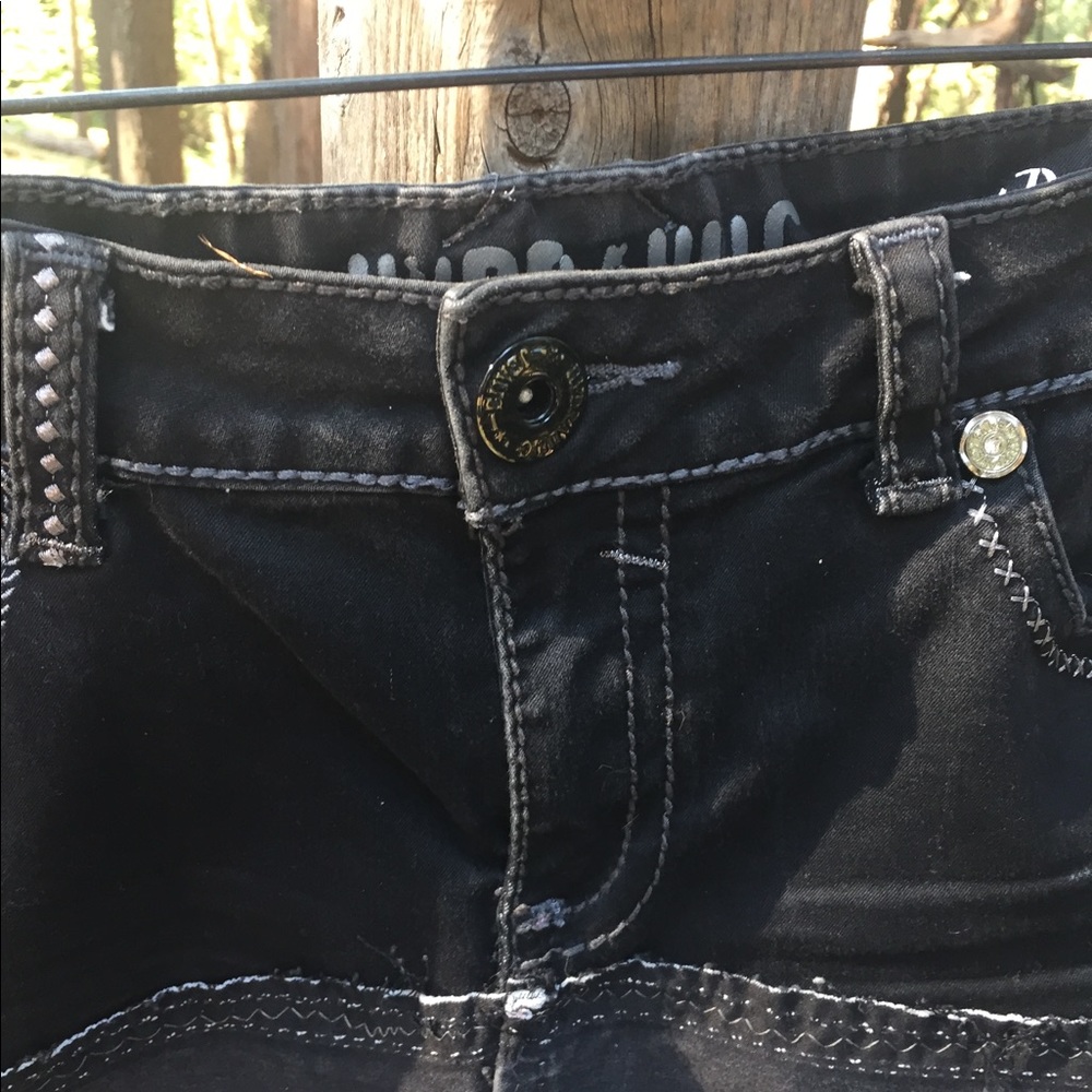 Kreativekristen upcycled stretchy black denim hem boho asymmetric skirt - Picture 4 of 15